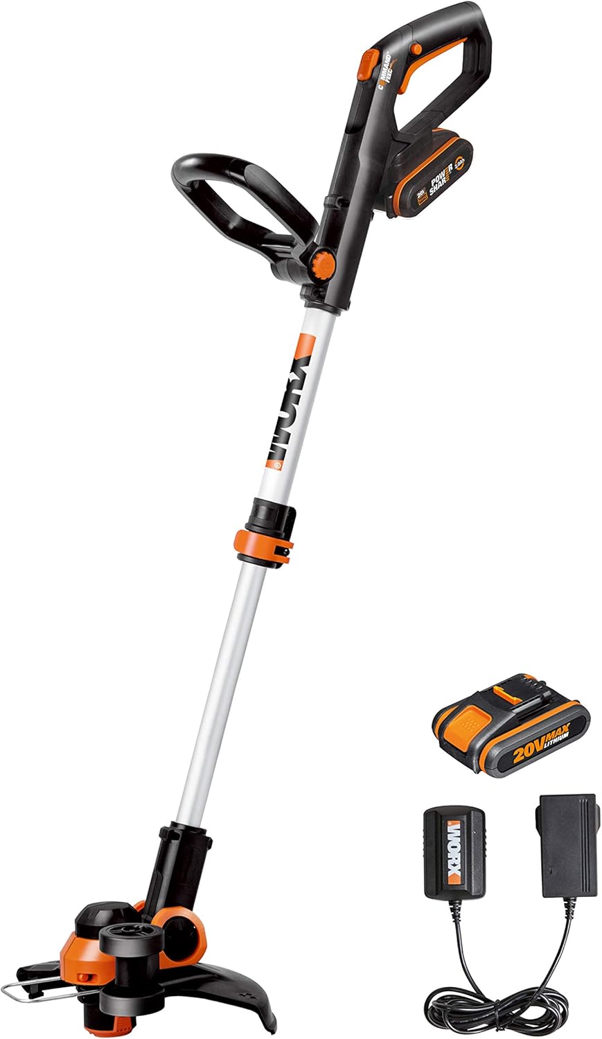 WORX WG163E Akku Rasentrimmer 20V & WG547E.9 Akku-Laubbläser Turbine 20V - höhe Leistung mit Turbinen-Technologie