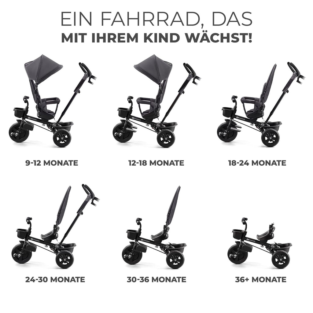 Kinderkraft AVEO Dreirad ab 9 Monate bis 25 kg, Kinderdreirad mit schubstange, Kompakte zusammenklappen, drehbarer Sitz, ausklappbarem Verdeck mit sonnenschutz, Getränkehalter korb im set, Rosa