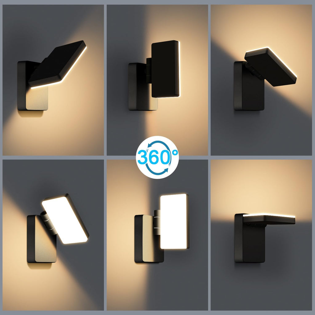 Kingwen 4 Pack 40W Wandleuchte Innen/Aussen 3000K Warmweiß Außenwandleuchte mit 360°Schwenkbar Panel LED Wandlampen Modern Außenlampe 3000LM LED Strahler Wasserdicht IP65 Wandleuchten Schwarz