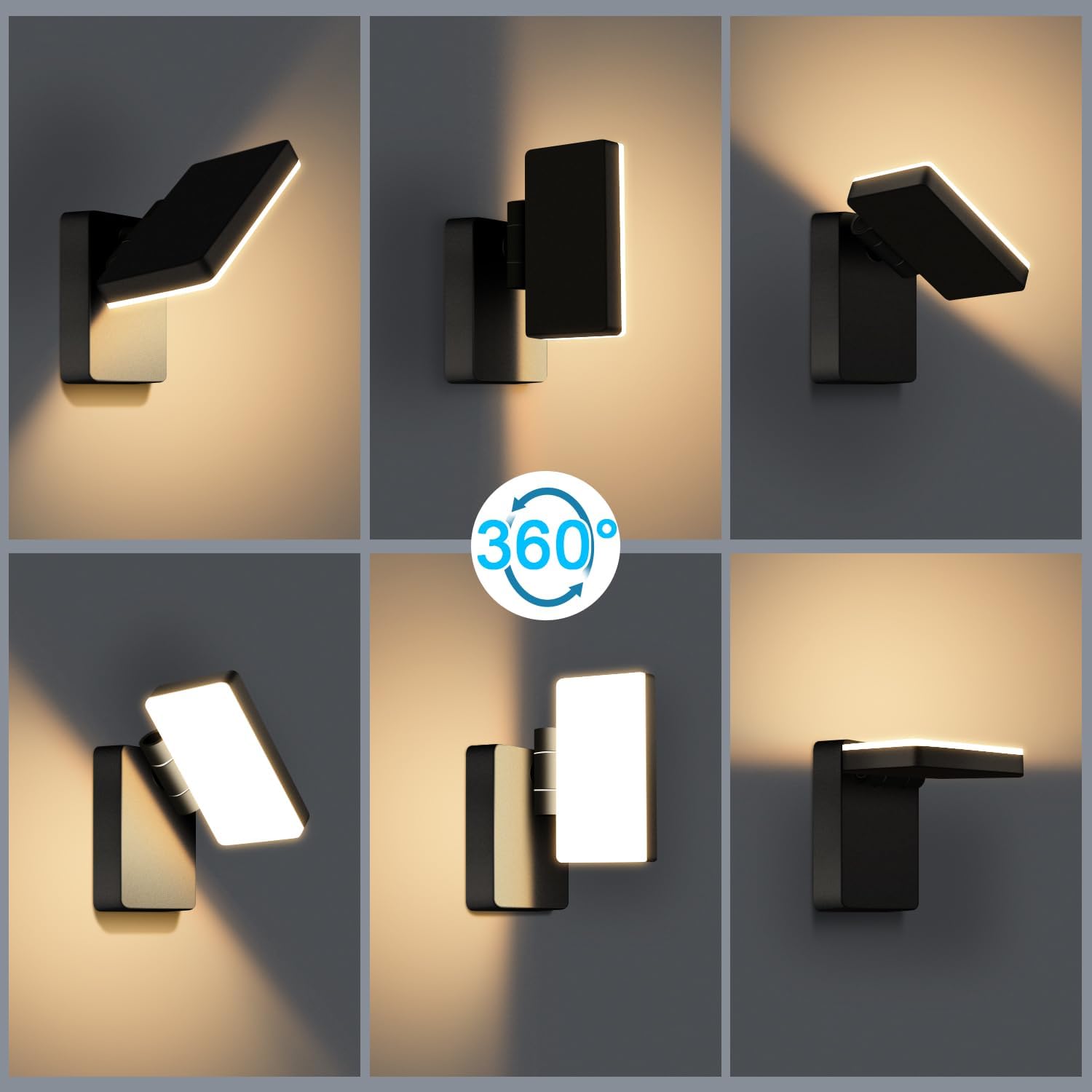 Kingwen 4 Pack 40W Wandleuchte Innen/Aussen 3000K Warmweiß Außenwandleuchte mit 360°Schwenkbar Panel LED Wandlampen Modern Außenlampe 3000LM LED Strahler Wasserdicht IP65 Wandleuchten Schwarz