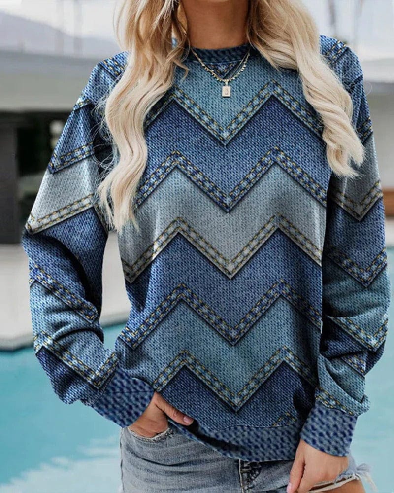Pullover in denim da donna a maniche lunghe