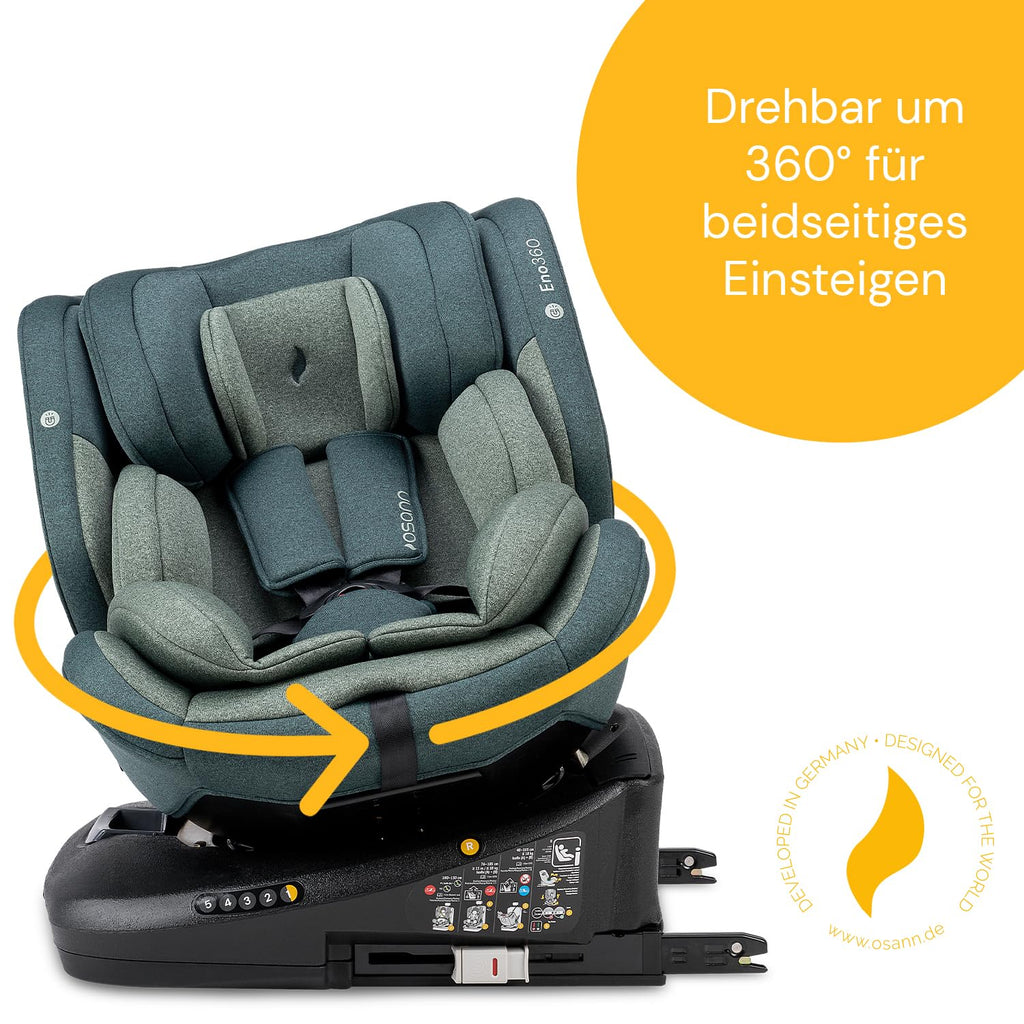 Osann Eno360 i-Size, seggiolino auto girevole 40-150 cm, reboarder con Isofix, seggiolino auto per bambini – Grigio Scuro Melange