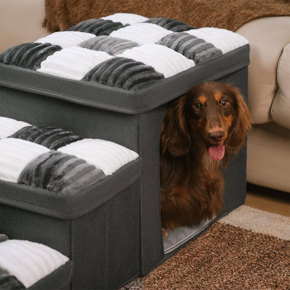 Scaletta multifunzionale per cani con vano portaoggetti e accogliente cuccia - Napsteps