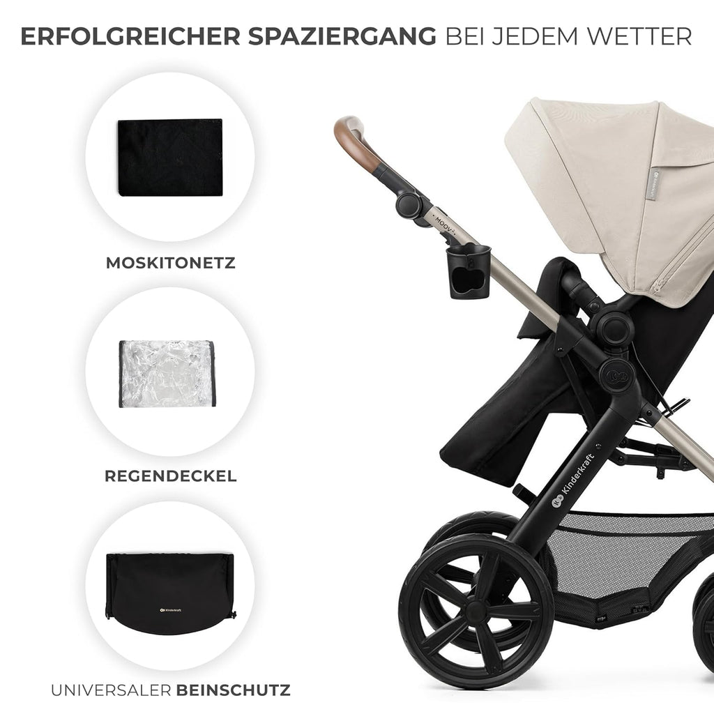 Kinderkraft MOOV2 AIR Passeggino 3 in 1 Set Passeggino fino a 26 kg con seggiolino auto I-SIZE 40-75 cm, funzione passeggino, schienale reclinabile, ampia capottina estensibile, ruote gonfiabili, nero