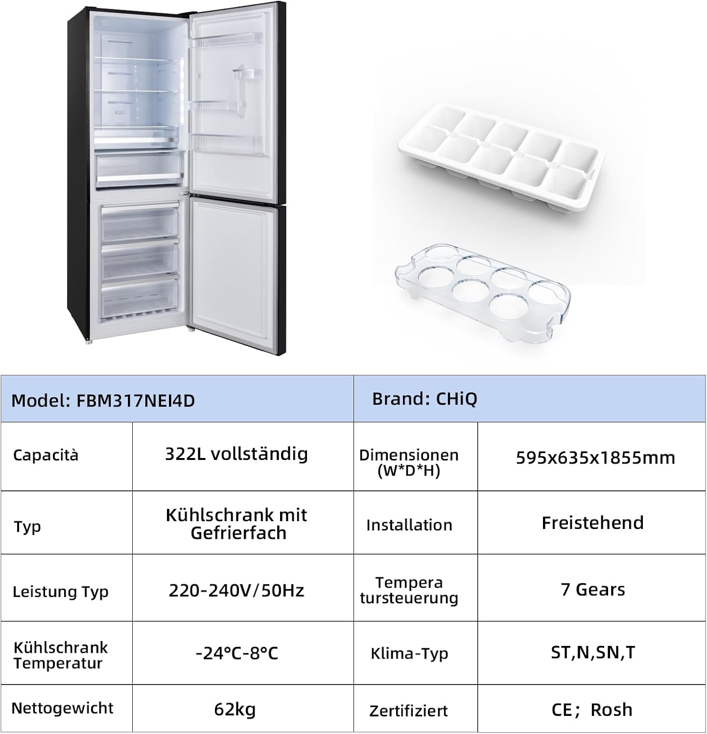 CHiQ Freestanding Fridge with Freezer