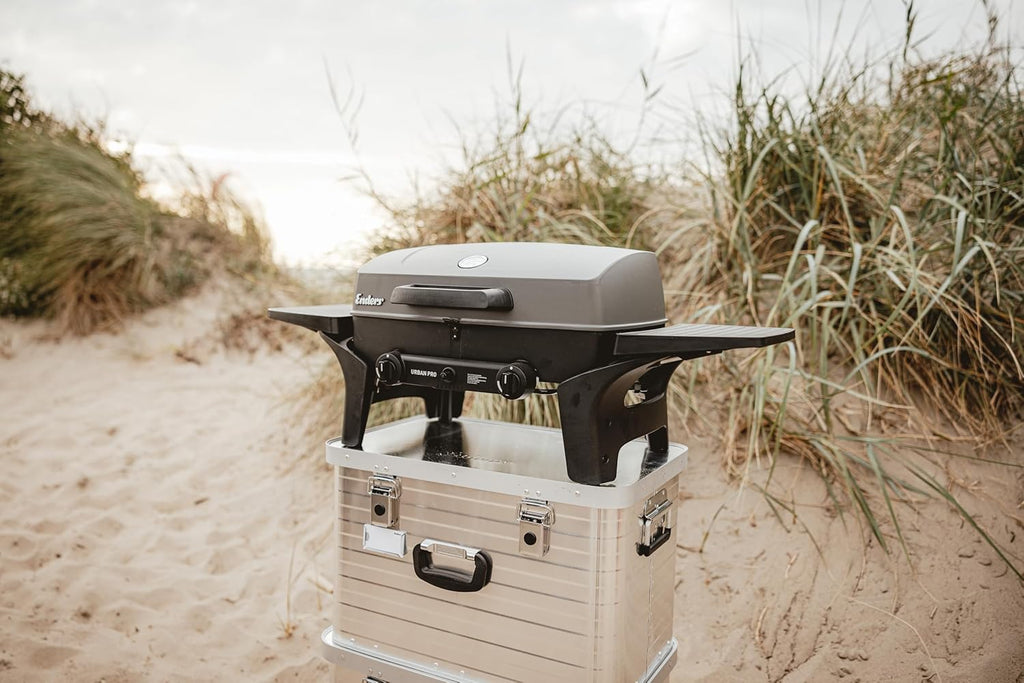 Enders Gasgrill Urban II Pro, barbecue da tavolo, funzione grill, cottura e forno, 2 bruciatori in acciaio inox, con termometro per grill, barbecue da balcone e campeggio, corpo in alluminio pressofuso, griglia in ghisa, #2062
