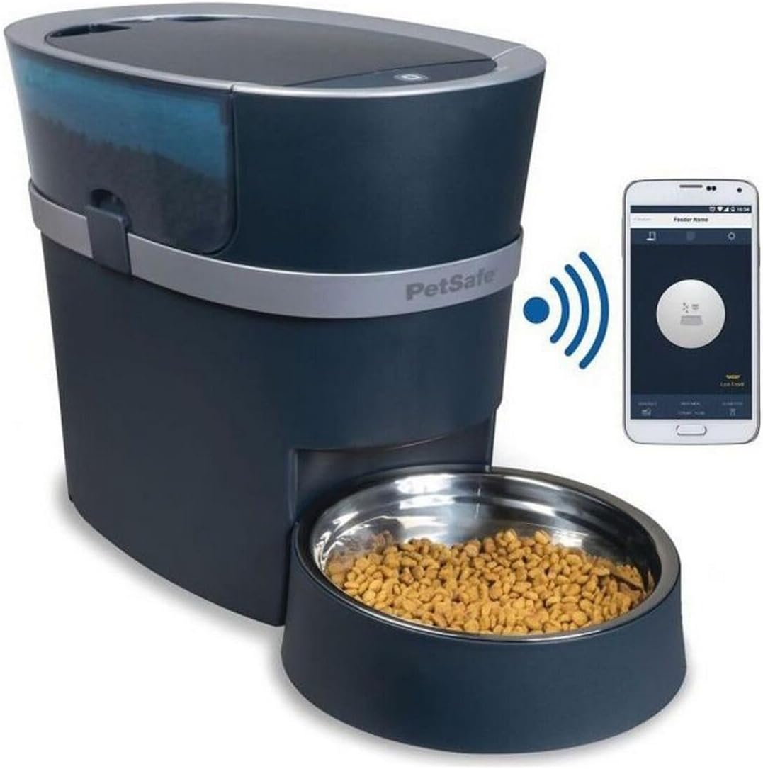 PetSafe Smart Feed Distributore Automatico di Cibo, con Controllo da Smartphone tramite App, Adatto per Cibo Secco, Capacità 1,5 L, Nero, Grigio