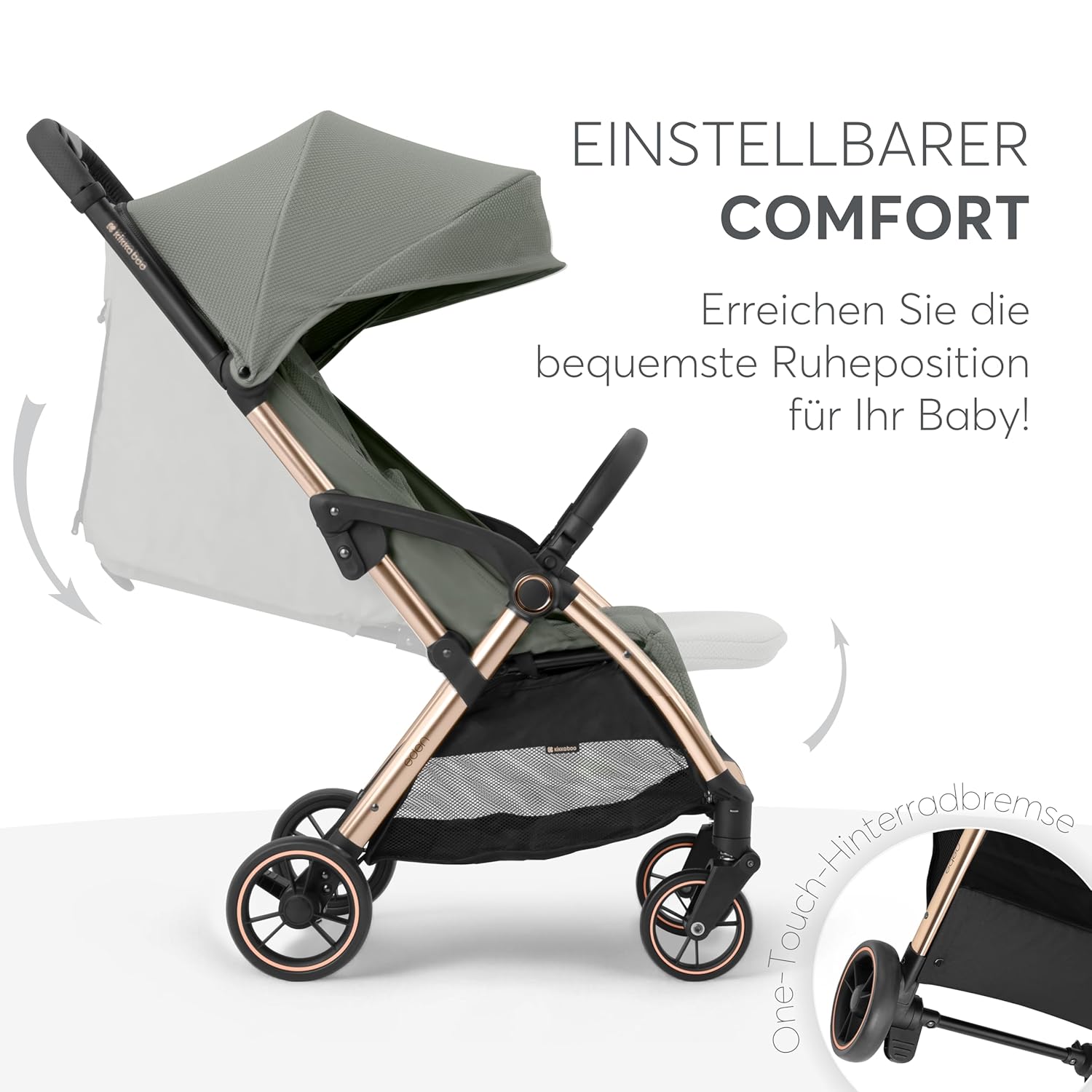 KikkaBoo EDEN Passeggino, passeggino fino a 22 kg, chiusura automatica, posizione reclinata, ultraleggero, compatto, nero