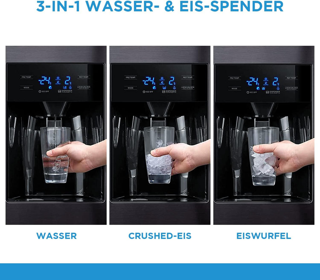 Midea KS-DDX 6.32 WT Frigorifero Side-by-Side con Congelatore/Altezza 178,8 cm/254 kWh/anno/No Frost/Compressore Dual Inverter/con Distributore di Acqua e Ghiaccio 3-in-1 e Serbatoio d'Acqua, Inox Scuro