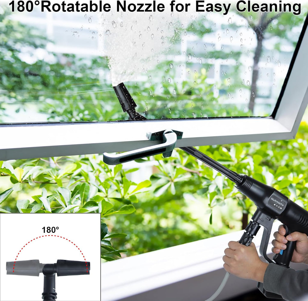 Idropulitrice a Batteria Huhomco con 2 Batterie da 4000 mAh e Caricabatterie, Idropulitrice Portatile ad Alta Pressione da 200 Bar con Motore Brushless, Pistola Idropulitrice Portatile con Ugello 6-in-1, 3 Livelli di Pulizia per Auto
