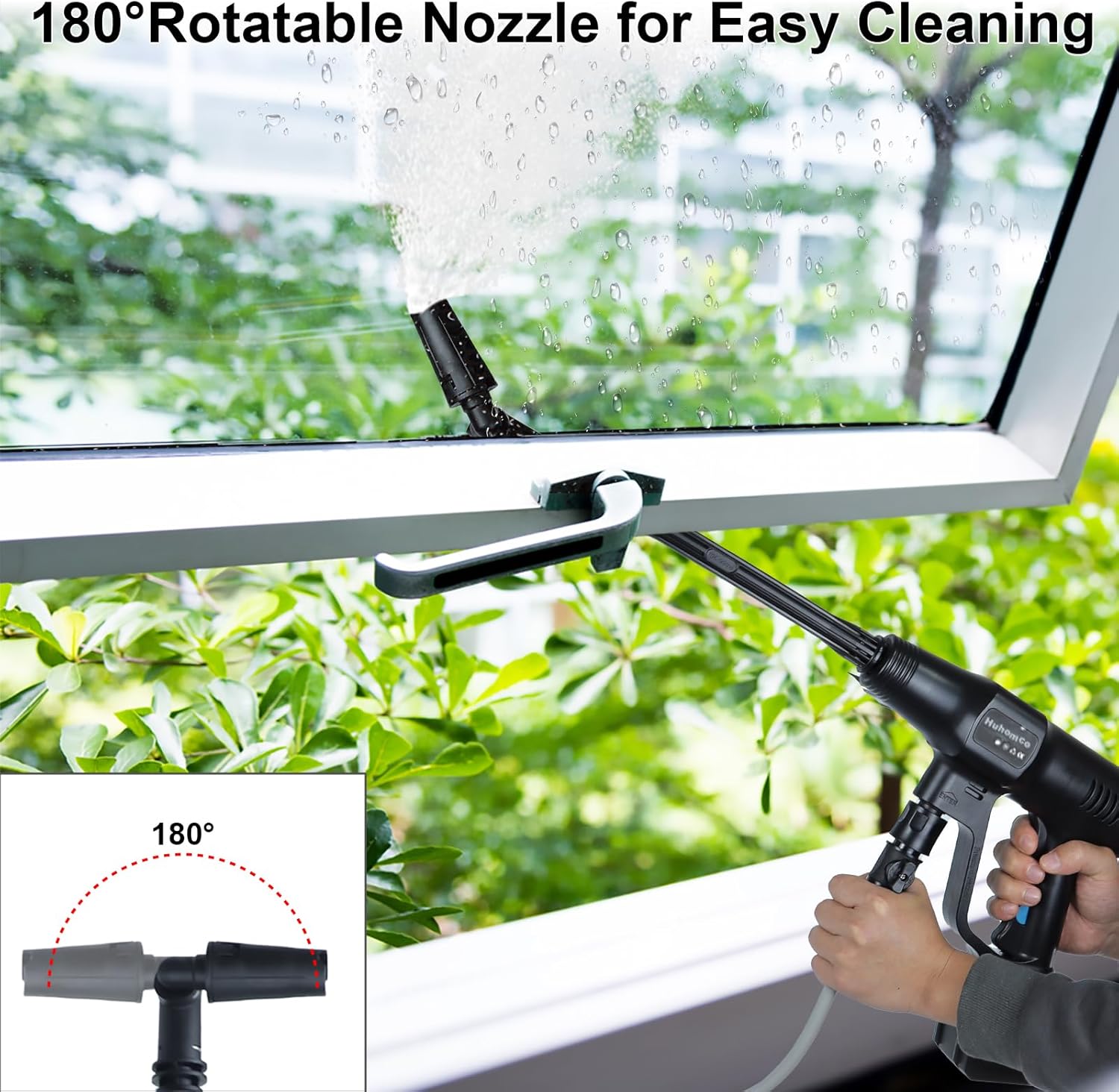 Idropulitrice a Batteria Huhomco con 2 Batterie da 4000 mAh e Caricabatterie, Idropulitrice Portatile ad Alta Pressione da 200 Bar con Motore Brushless, Pistola Idropulitrice Portatile con Ugello 6-in-1, 3 Livelli di Pulizia per Auto