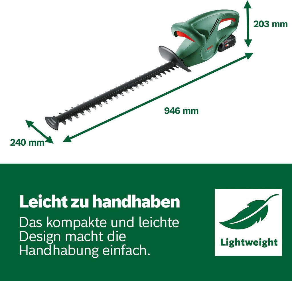 Bosch Akku Heckenschere EasyHedgeCut 18-45 (2 Akkus 2,0 Ah, 18-Volt-System, Messerlänge 45 cm, im Karton)