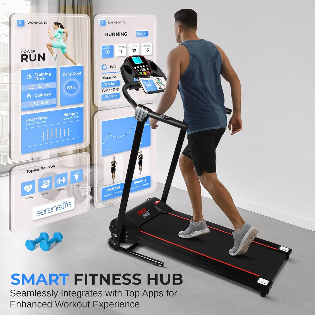 Tapis roulant SereneLife per la casa - Tapis roulant pieghevole, Tapis roulant, con display a LED, tapis roulant per la casa, sincronizzazione app Bluetooth, fitness digitale, tapis roulant con inclinazione, fino a 10 km/h