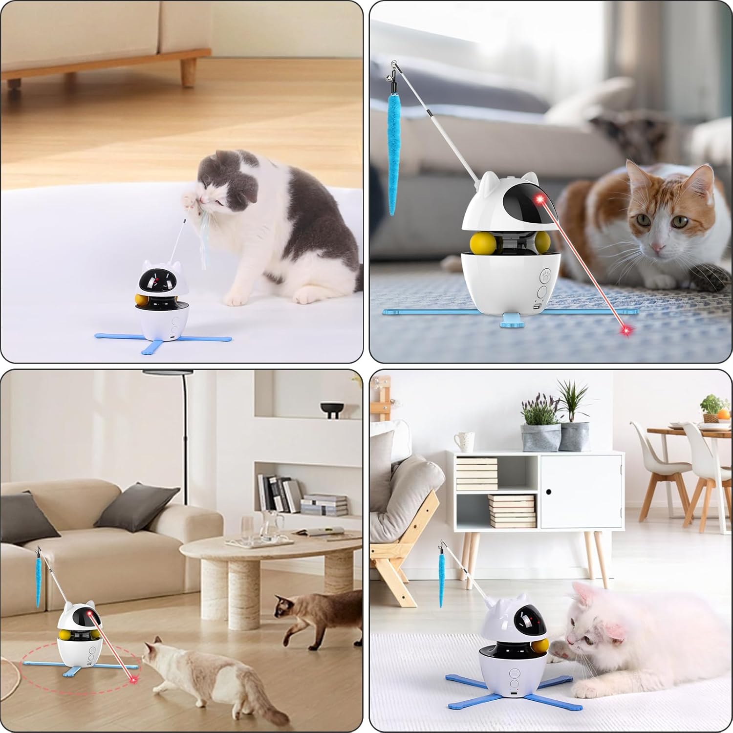 PETTOM Katzenspielzeug Selbstbeschftigung, 3-in-1 Katzenspielzeug Elektrisch Automatisch, Interaktives Spielzeug für Katzen USB Aufladbar