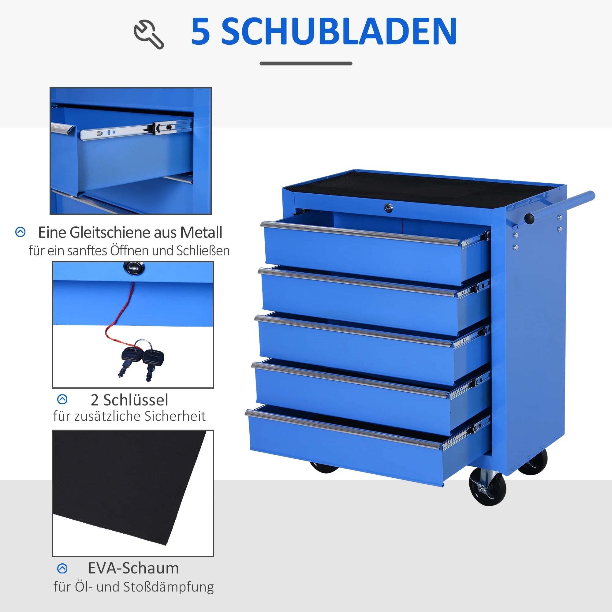 HOMCOM Carrello portautensili da officina, richiudibile con ruote