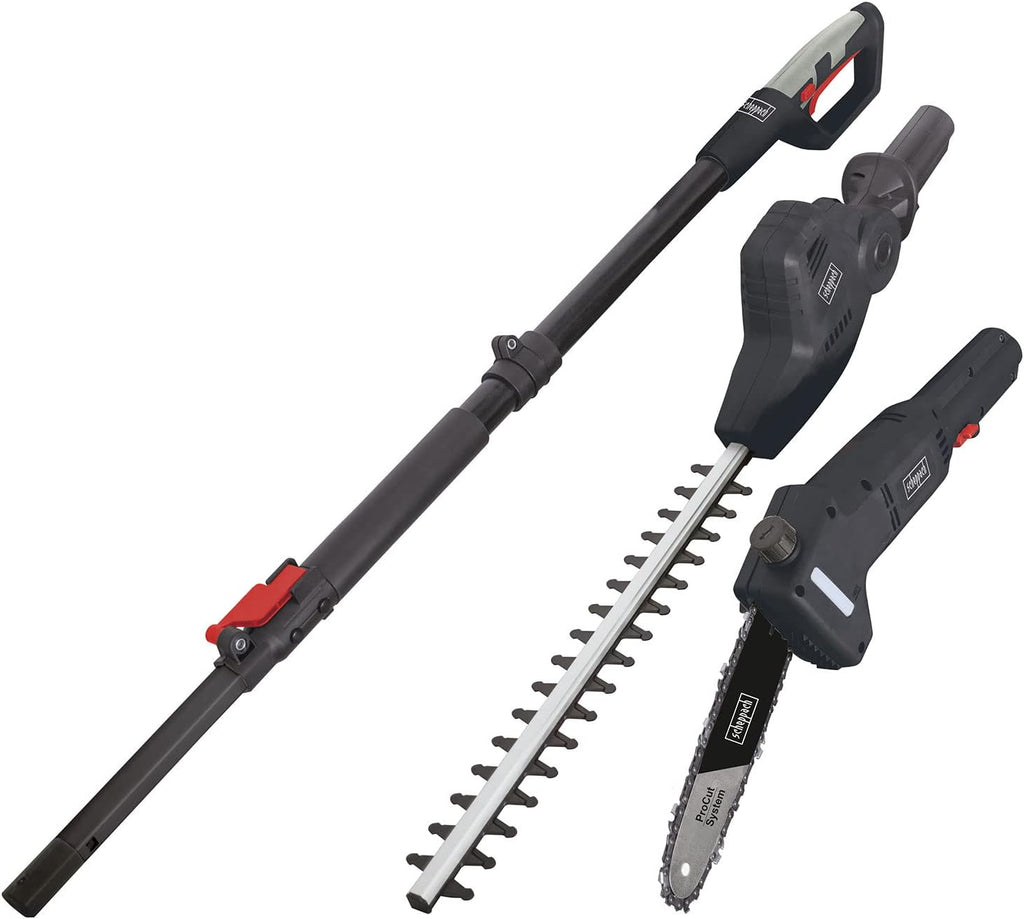 Scheppach Troncarami telescopico elettrico e tagliasiepi TPX710 | 230V 710W | estensibile fino a 4,5m di altezza di lavoro | sistema di cambio rapido | mini motosega | lama ProCut | incl. imbracatura