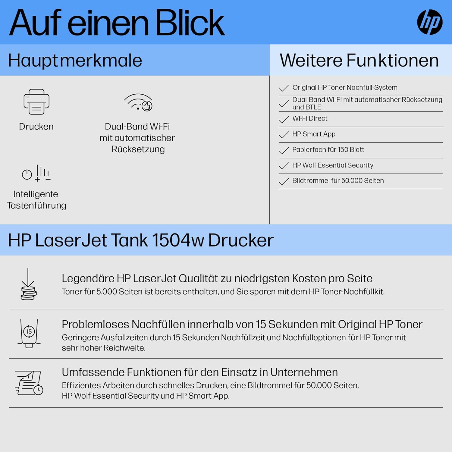 HP Laserjet Tank MFP 2604dw Laserdrucker, Drucker, Scanner, Kopierer, HP Smart App, inklusive Original HP Toner für bis zu 5000 Seiten, 23 Seiten/Min, beidseitig drucken, bis 600 x 600 DPI, Monochrom