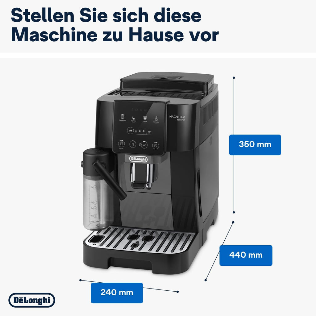 De'Longhi Magnifica Start ECAM222.60.BG, Macchina da Caffè Automatica con Sistema LatteCrema per Cappuccino Automatico, 4 Tasti di Selezione Diretta, Pannello di Controllo Soft-Touch, Funzione x2, 1450W, Nero/Grigio