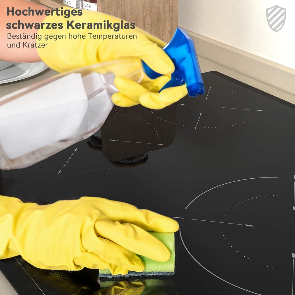 Hermitlux Domino Glaskeramikkochfeld,Eingebaut 29 cm schwarz Glaskeramik elektrisches Kochfeld,9 Leistungsstufen,Sensor-Touch-Steuerung, Kindersicherung, 1-99 Minuten-Timer,Geeignet für Alle Tpfe