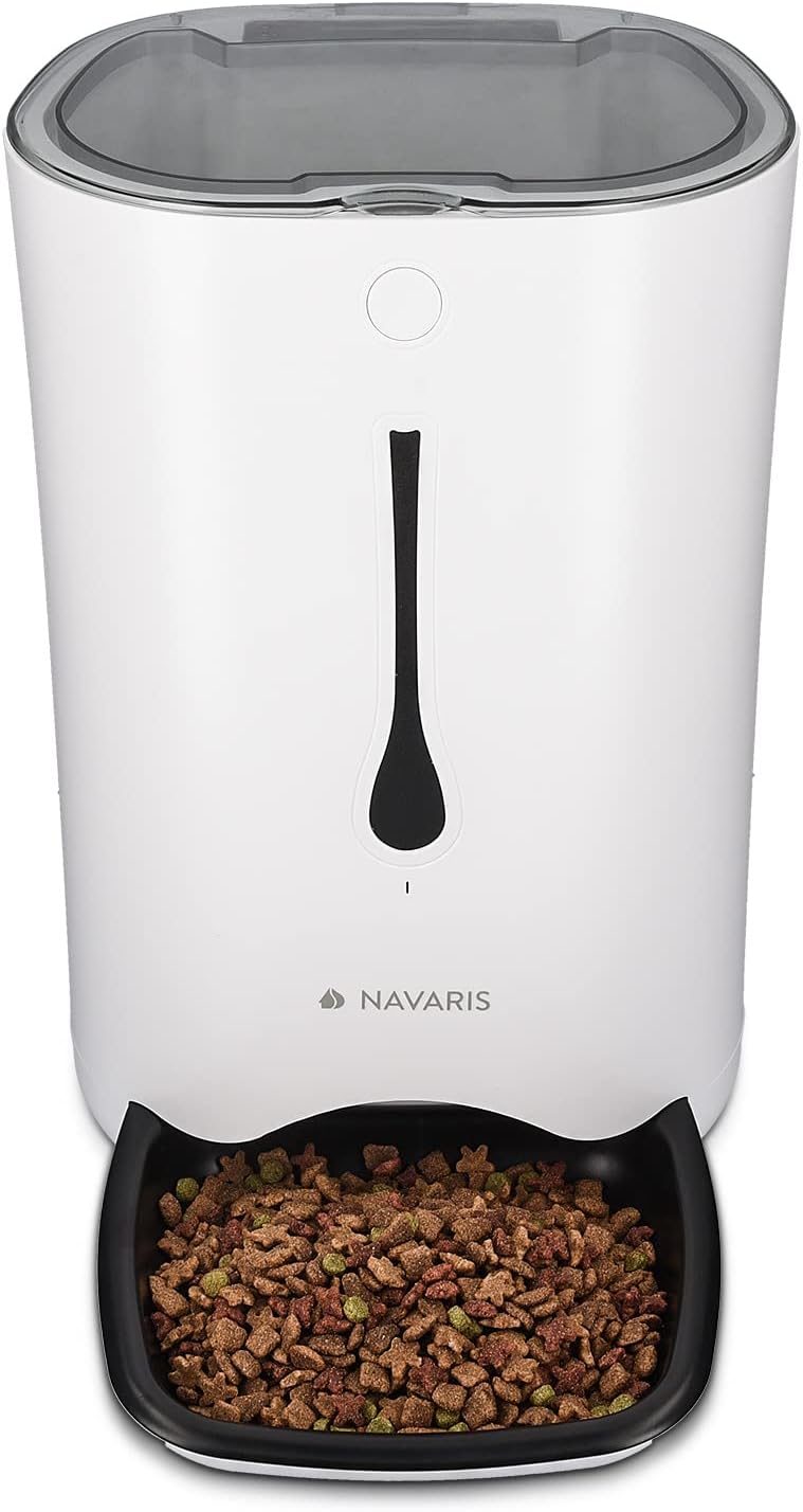 Navaris Distributore Automatico di Cibo con Timer - Ciotola per Alimenti Automatica da 6L con Timer e Notifica Sonora - per Cane e Gatto