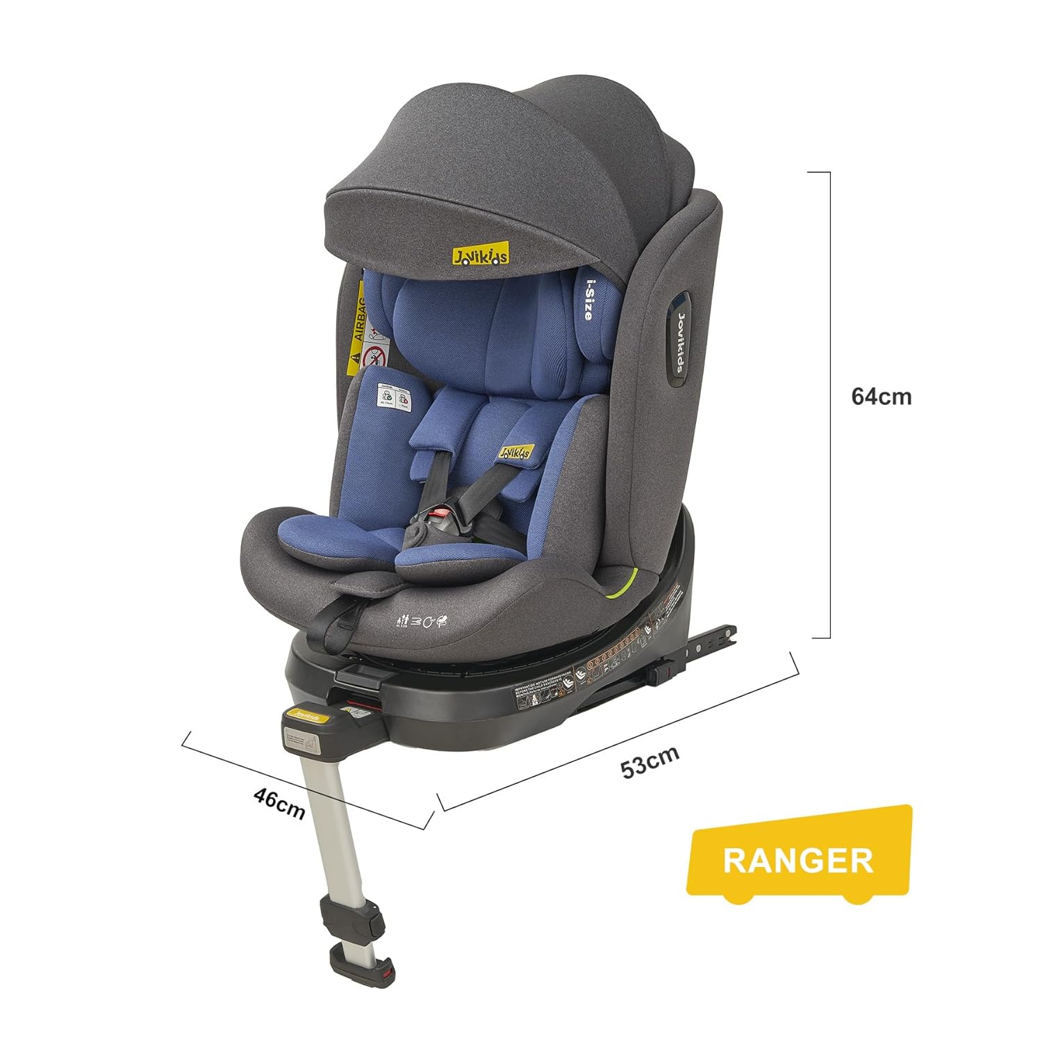 Jovikids 360° Drehbar Kindersitz mit ISOFIX, i-Size 40-150cm(ab Geburt -12 Jahre) Baby Autositz Reboarder mit Liegefunktion & Abnehmbar Vordach, ECE R129 (blau)