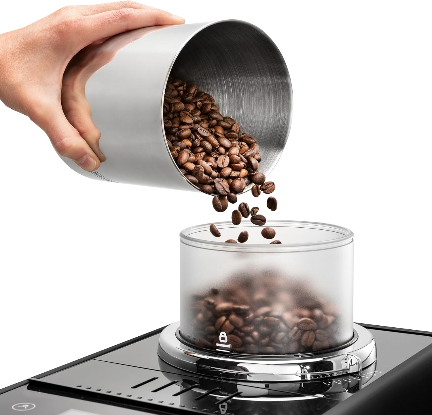 De'Longhi Rivelia EXAM440.35.BG Macchina da caffè automatica con lancia vapore, contenitore chicchi intercambiabile, 8 bevande a base di caffè one-touch, funzione Extra Shot, display touch da 3,5 pollici, Beige
