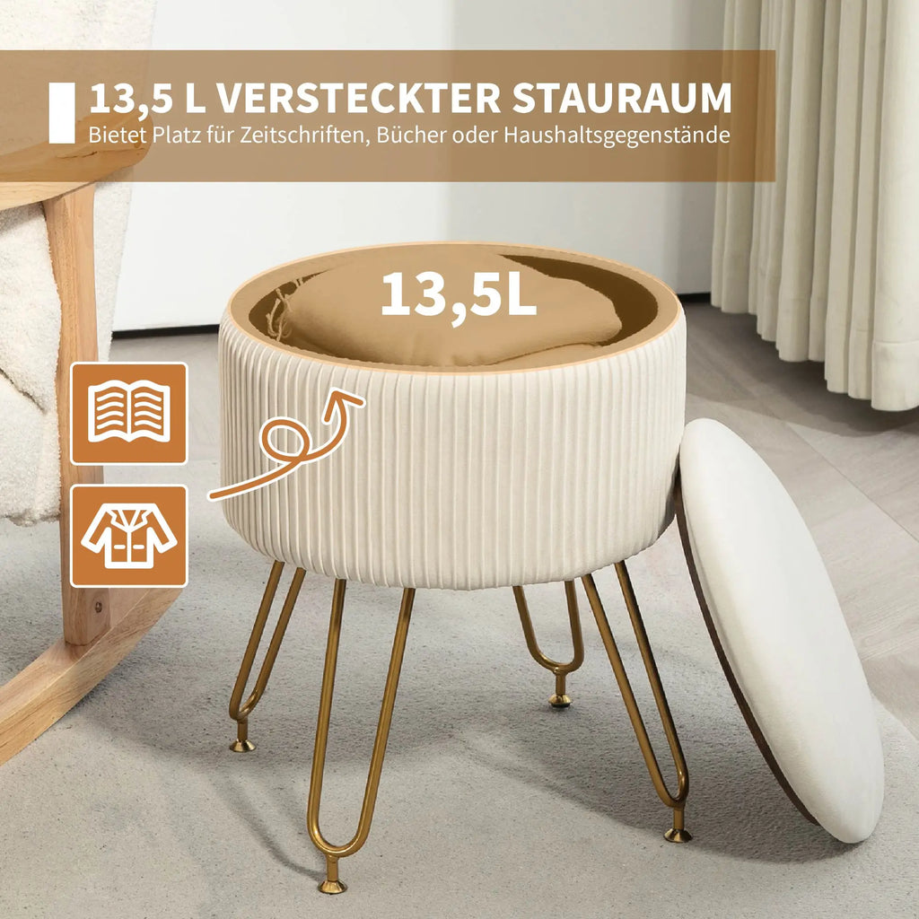 HOMCOM Sitzhocker mit Stauraum und umklappbarem Deckel Cremeweiß