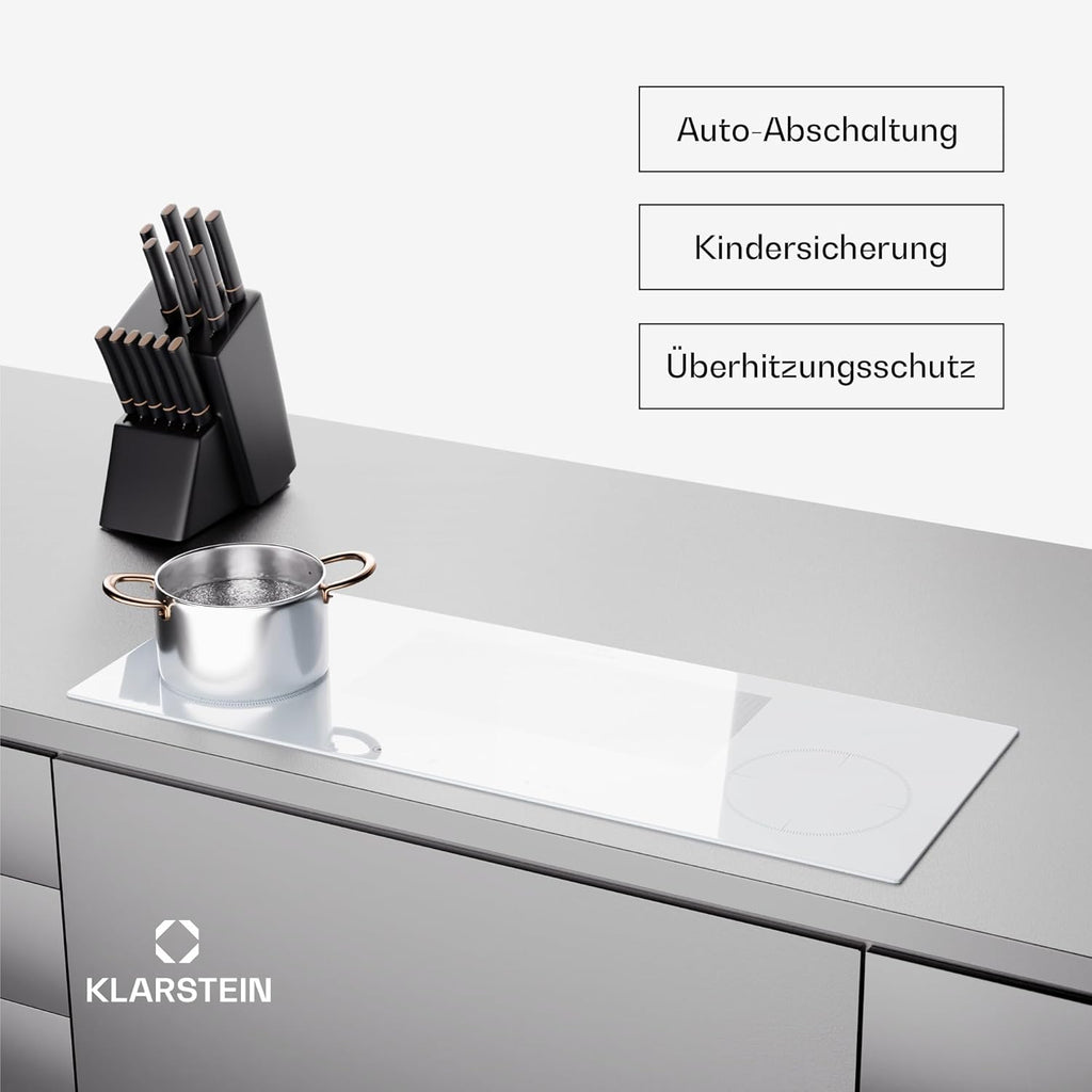 Klarstein Piano Cottura a Induzione, Piano Cottura in Vetroceramica, con 4 Piastre, Incasso con Display Touch, Display Digitale e Funzione Timer, Riscaldamento Veloce, 7000 Watt