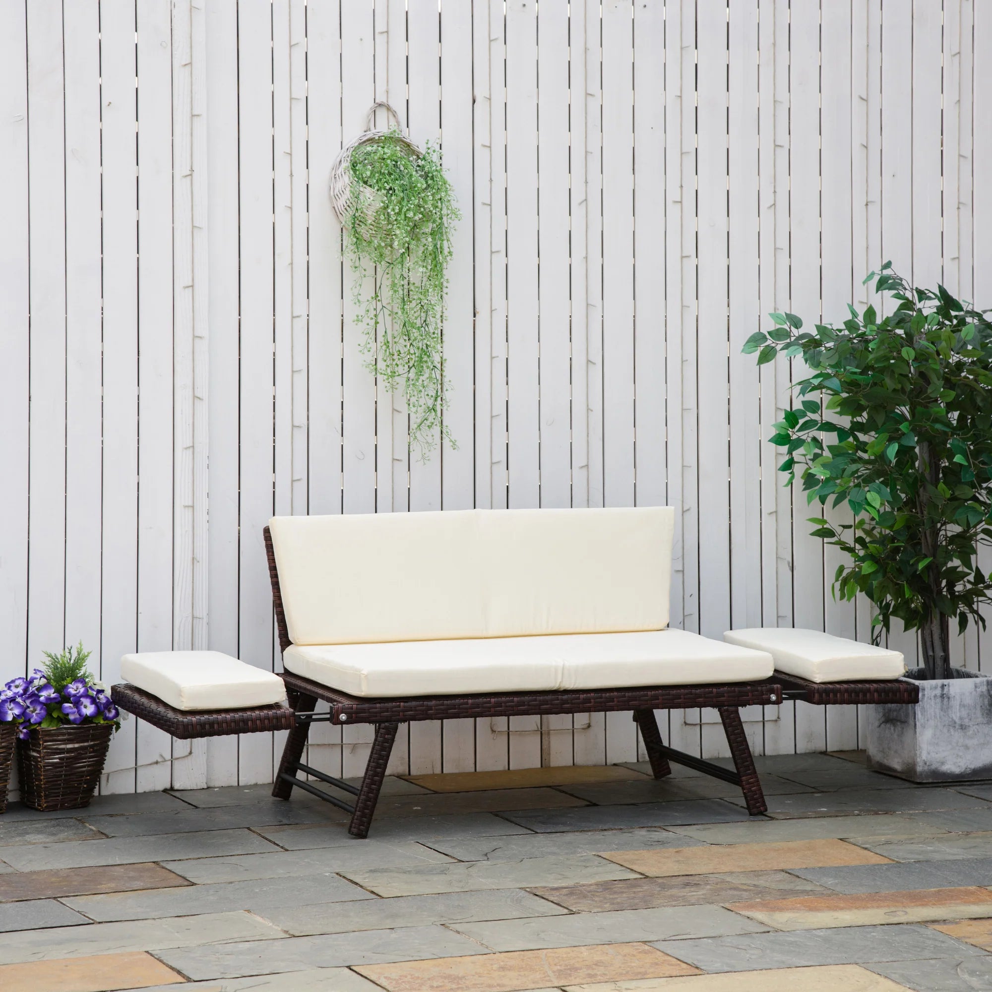 Outsunny Divano da Giardino in Polyrattan a 2 Posti con Braccioli Ribaltabili