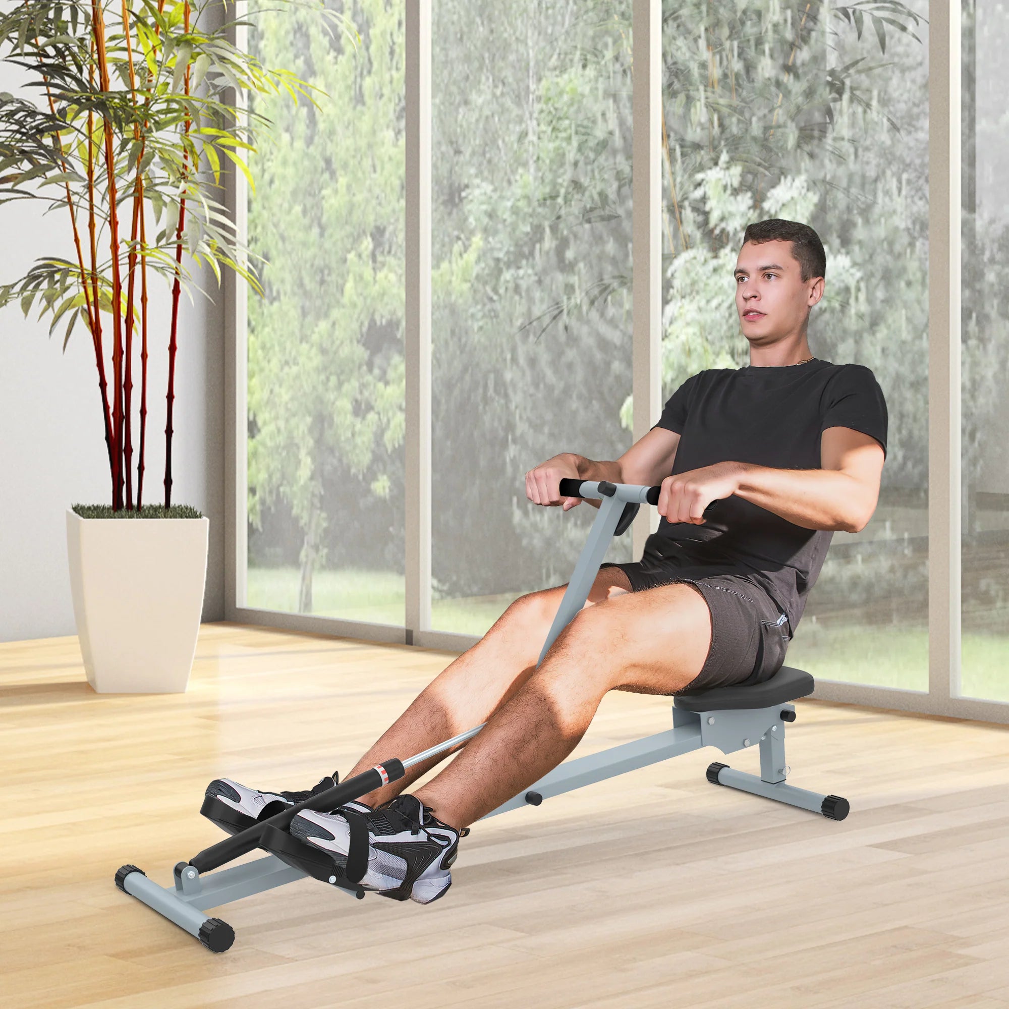 HOMCOM Vogatore Pieghevole Attrezzo Fitness con Display LCD e Resistenza Regolabile