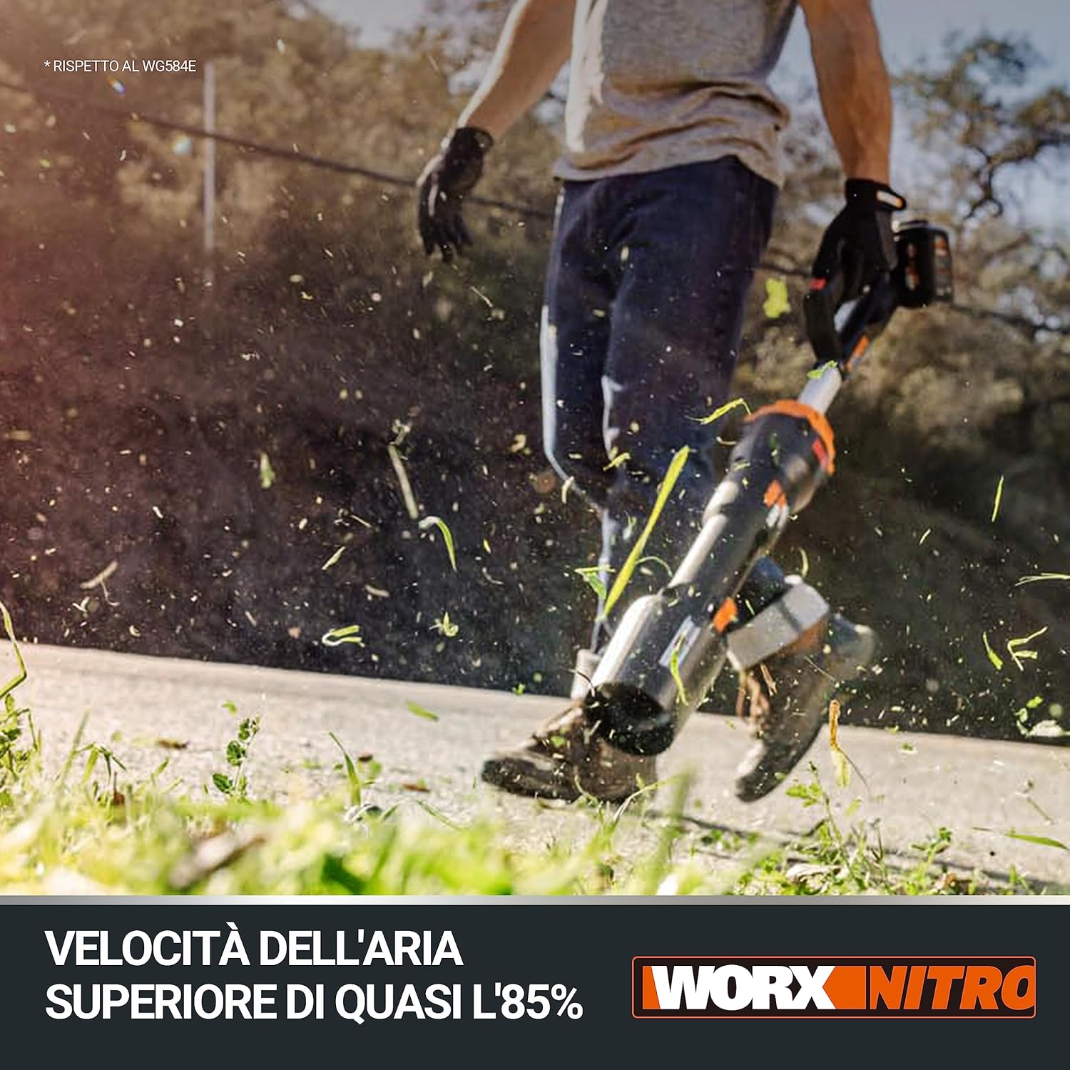 WORX NITRO 40V Profi Akku-Laubbläser WG585E.9 - starker bürstenloser Motor - 3 Geschwindigkeiten & 2 Modus - 266km/h Luftgeschwindigkeit - 1053m³/h Luftmenge - leicht & kompakt - ohne Akku & Ladegerät