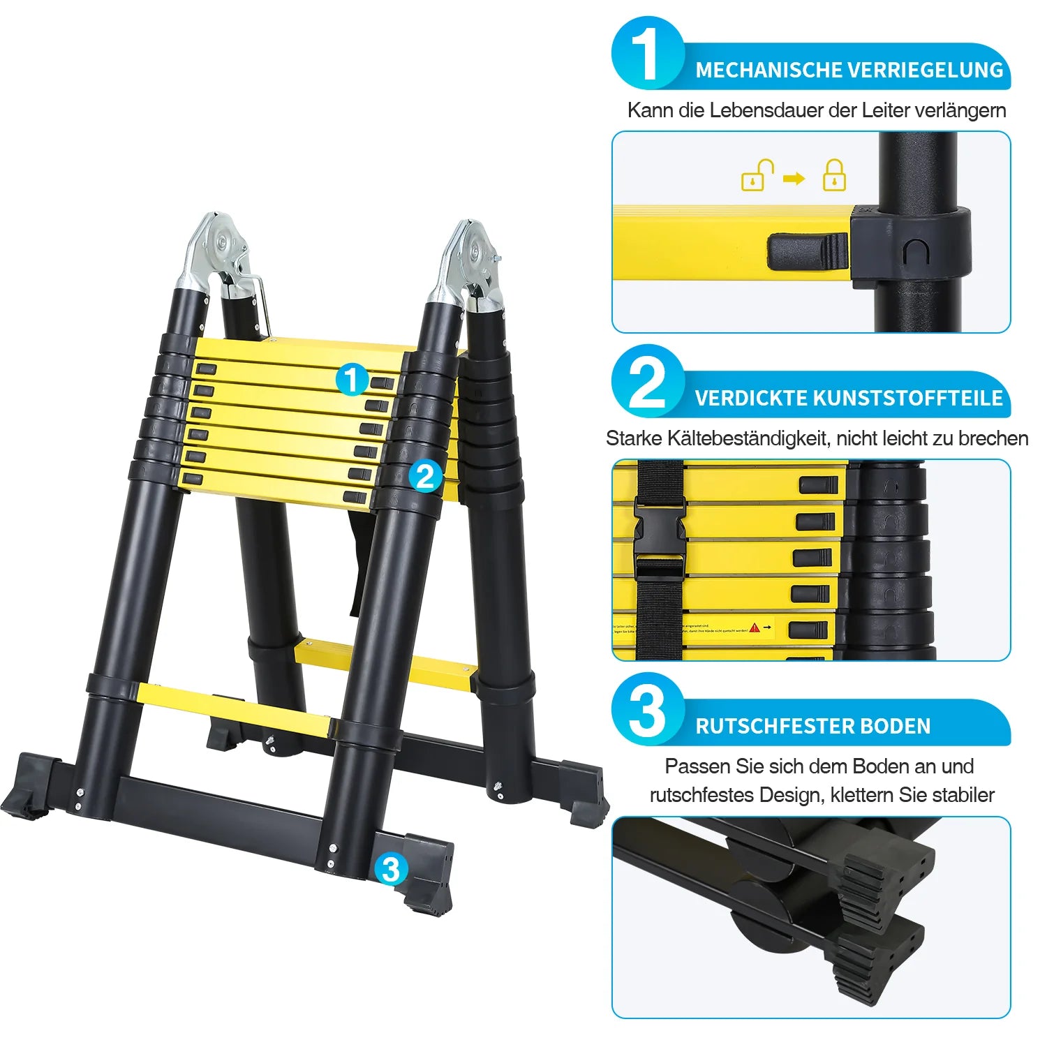 Sonnewelt Scala Telescopica Portatile in Alluminio Max. Carico 150 kg 3.8M (1.9+1.9M)