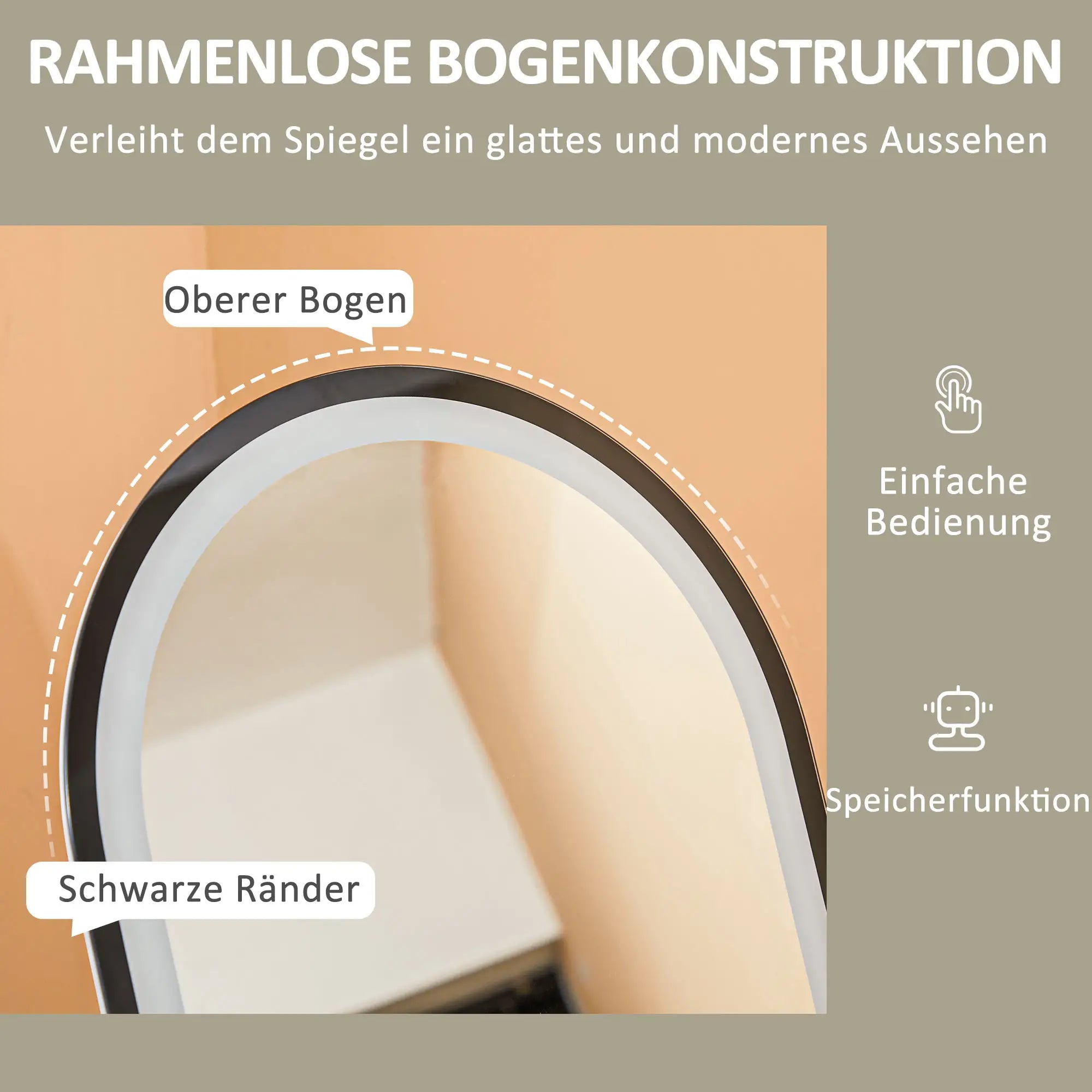 HOMCOM Specchio a Terra a LED Touch Specchio a Figura Intera 3-in-1 a Forma di Arco