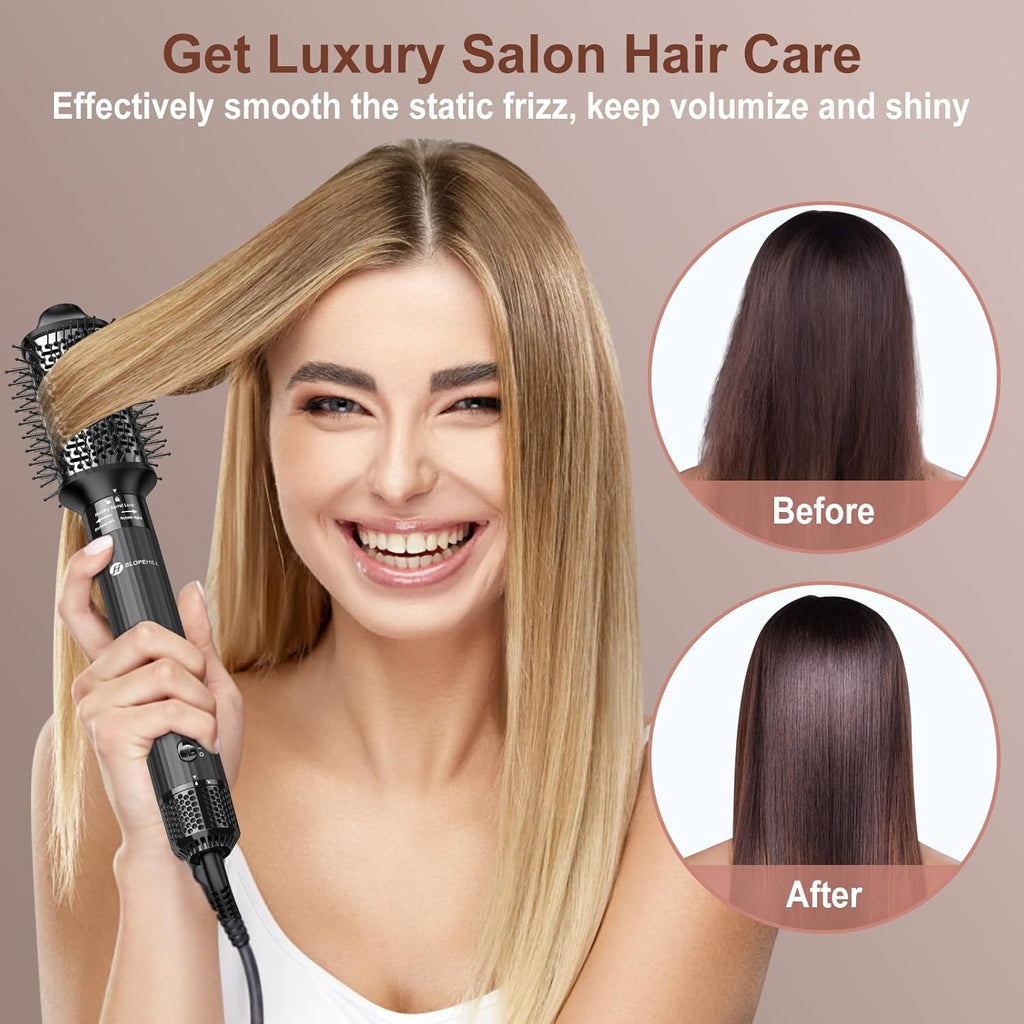 Slopehill Airstyler 5 IN 1, Asciugacapelli Ionico ad Alta Velocità da 110.000 Giri/min per Asciugatura Rapida, Multi-Haarstyler con Arricciacapelli Automatico ad Aria, Spazzola Lisciante e Spazzola Volumizzante (Nero)