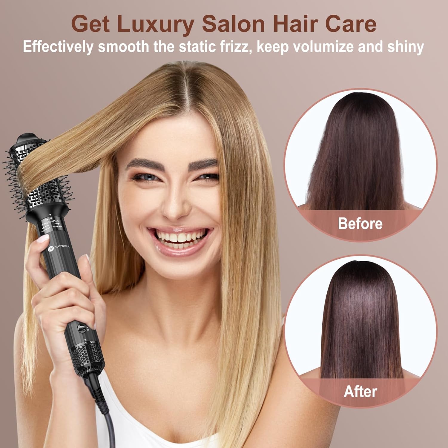 Slopehill Airstyler 5 IN 1, Asciugacapelli Ionico ad Alta Velocità da 110.000 Giri/min per Asciugatura Rapida, Multi-Haarstyler con Arricciacapelli Automatico ad Aria, Spazzola Lisciante e Spazzola Volumizzante (Nero)