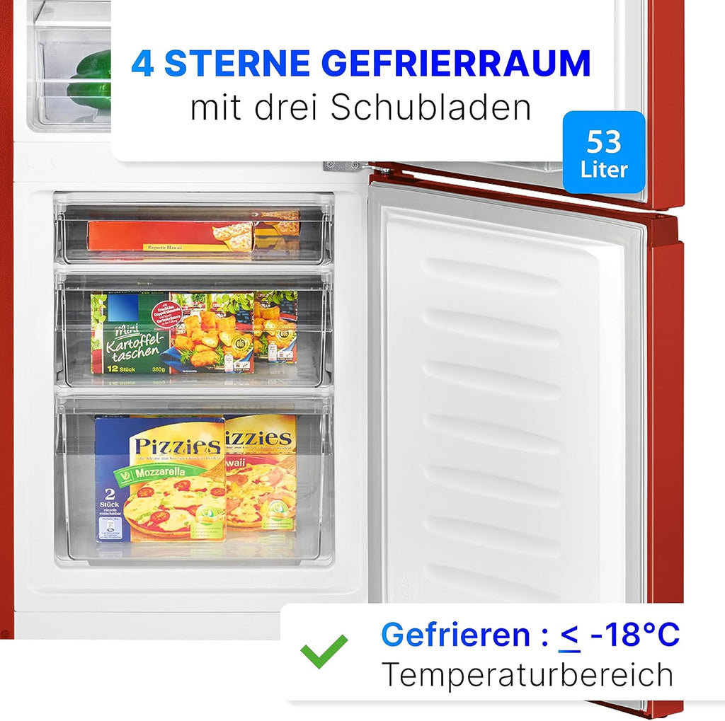 Bomann Frigo-Congelatore KG 320.2, 143 cm di Altezza, Frigo-Congelatore con Capacità 175 Litri, 3 Ripiani e 3 Cassetti, Cerniera della Porta Reversibile, Frigo-Congelatore Silenzioso 39 dB, Nero