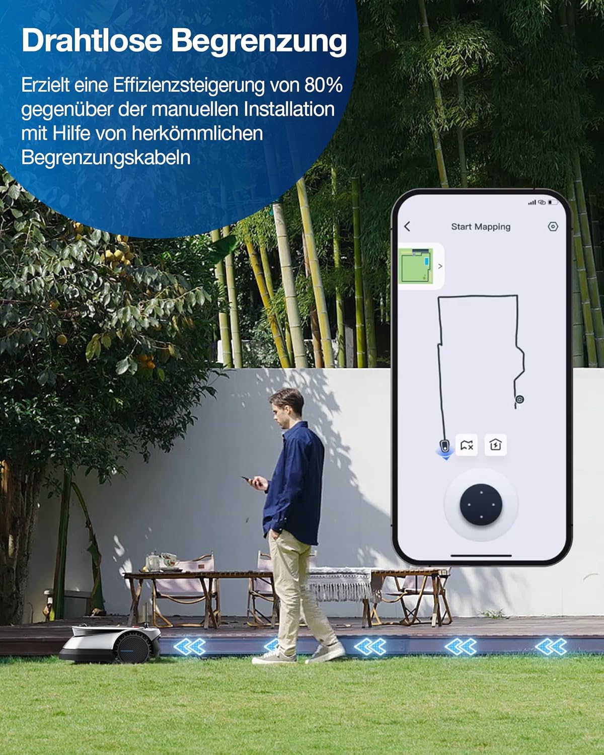 ECOVACS GOAT G1-800 Robot rasaerba senza cavo perimetrale 800㎡, robot tosaerba con localizzazione multifusione TrueMapping, evitamento ostacoli, gestione a 16 zone, pendenza del 45%, videomanager