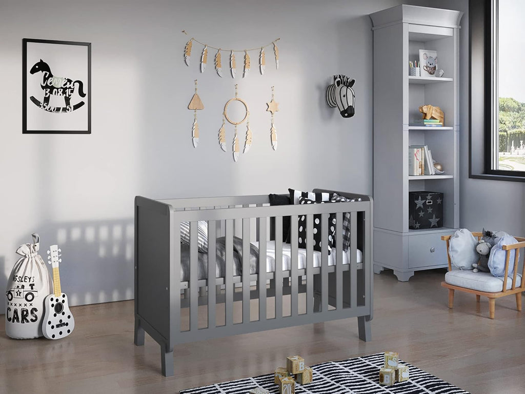 Love For Sleep Babybett Beistellbett 120x60cm mit Schaumstoffmatratze Aloe Vera Grau-Kiefer Francis Kinderbett Baby Bett Holz - Kinderbett Babybett, Mitwachsend Gitterbett Baby Bed