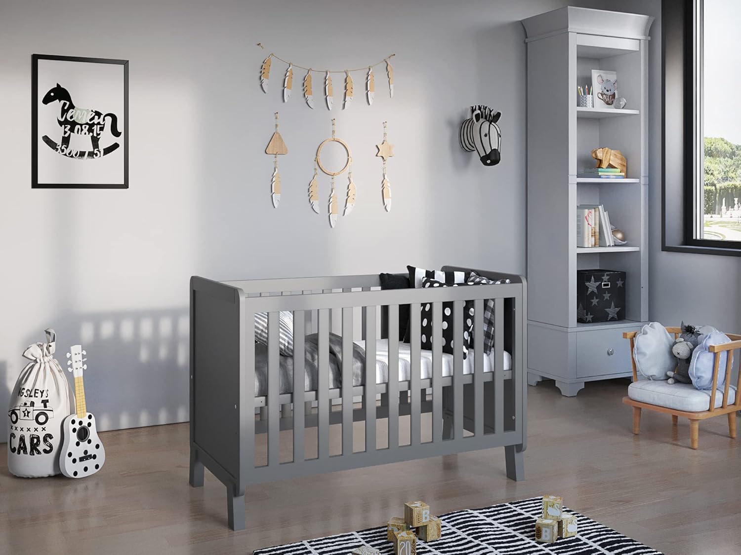 Love For Sleep Babybett Beistellbett 120x60cm mit Schaumstoffmatratze Aloe Vera Grau-Kiefer Francis Kinderbett Baby Bett Holz - Kinderbett Babybett, Mitwachsend Gitterbett Baby Bed