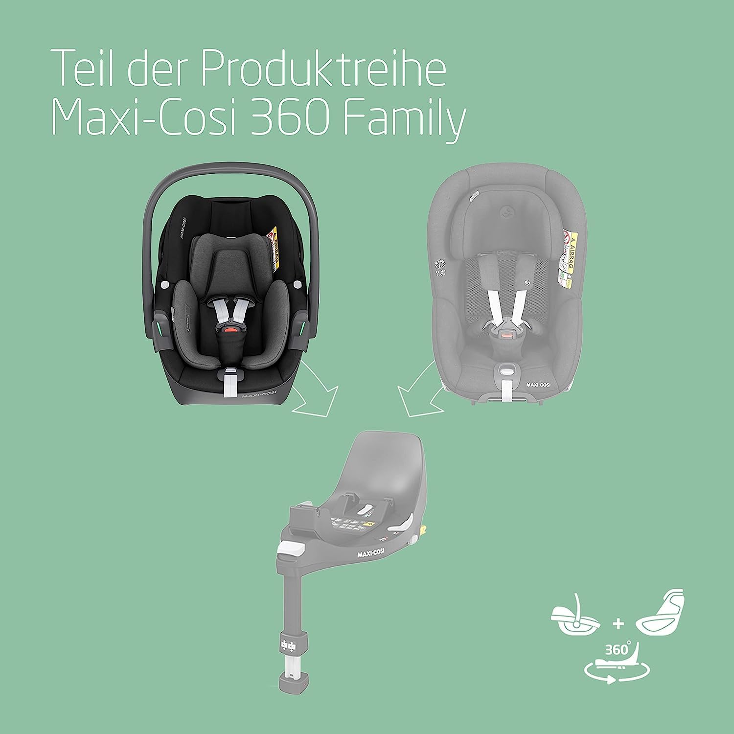 Maxi-Cosi Pearl 360 i-Size baby autositz, autositz 360 grad drehbar, 3 Monate - 4 Jahre (61-105 cm), Drehung mit nur einer Hand, ClimaFlow, Easy-In-Gurt, G-CELL, Authentic Black