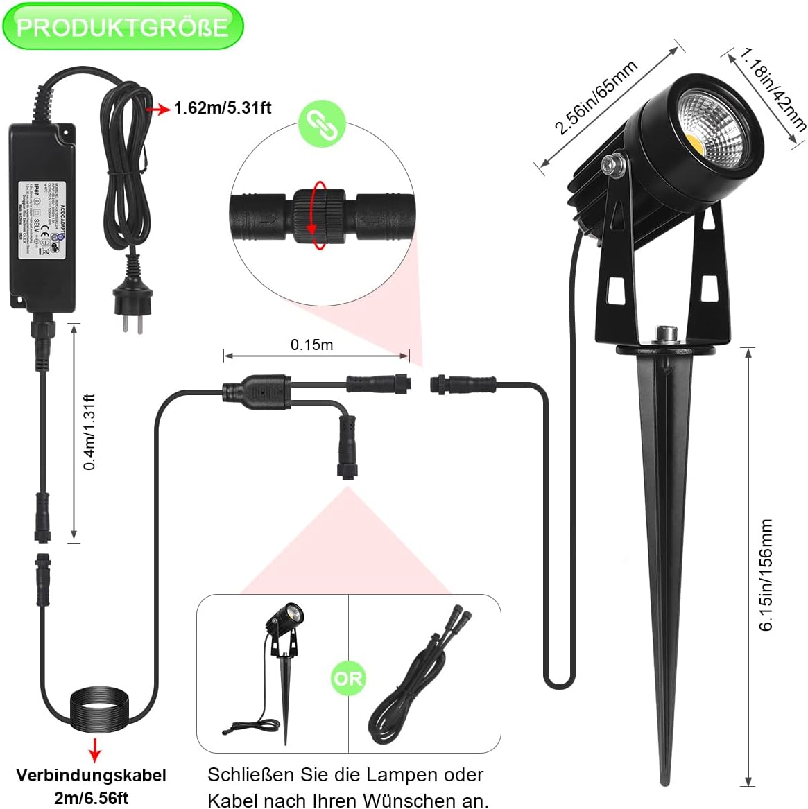 AIMHEIM 12er-Set Gartenstrahler LED Warmweiß, 3W Gartenleuchte Garten Beleuchtung mit Stecker, Schwenkbar Außen-Strahler Aussenbeleuchtung Erdspieß IP65 Wasserdicht für Baum, Pflanzen, Teich
