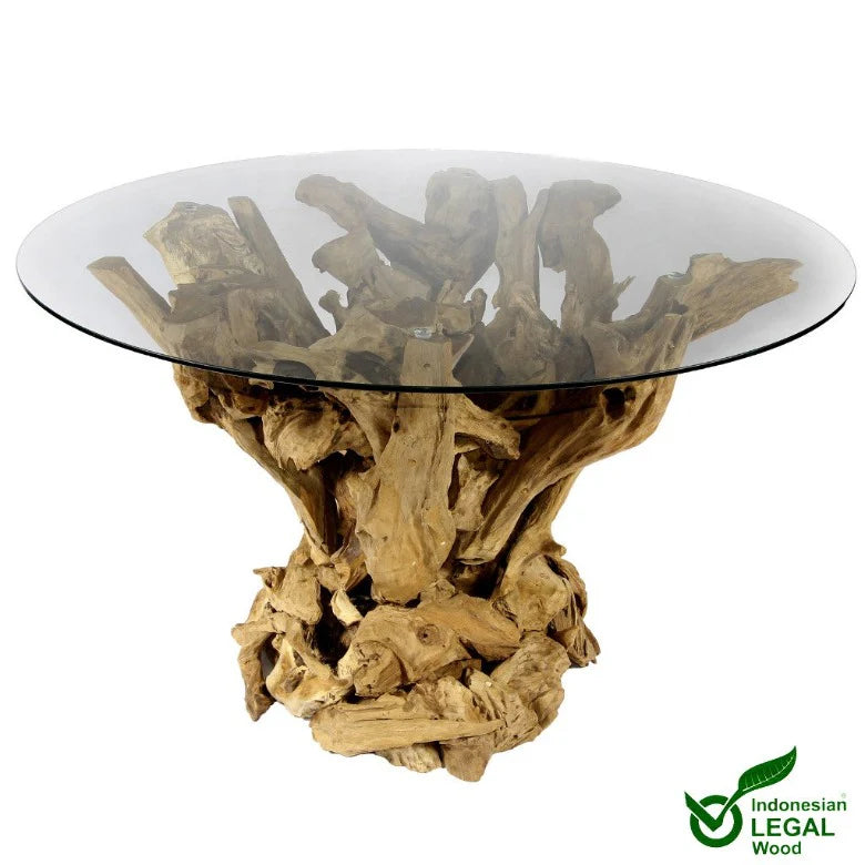 TAMBORA Wurzel Esstisch Glasplatte  120 cm