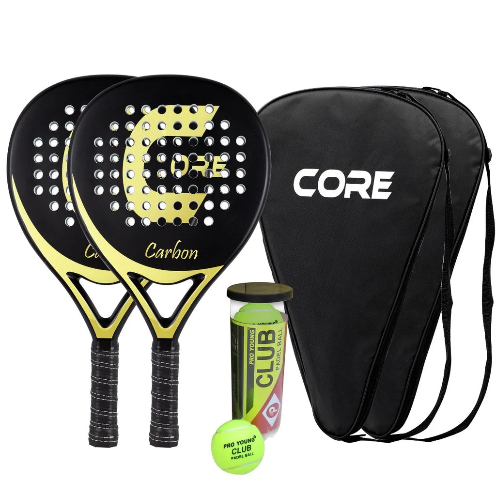 Set Core Padel Carbon, 2 Racchette + Palline