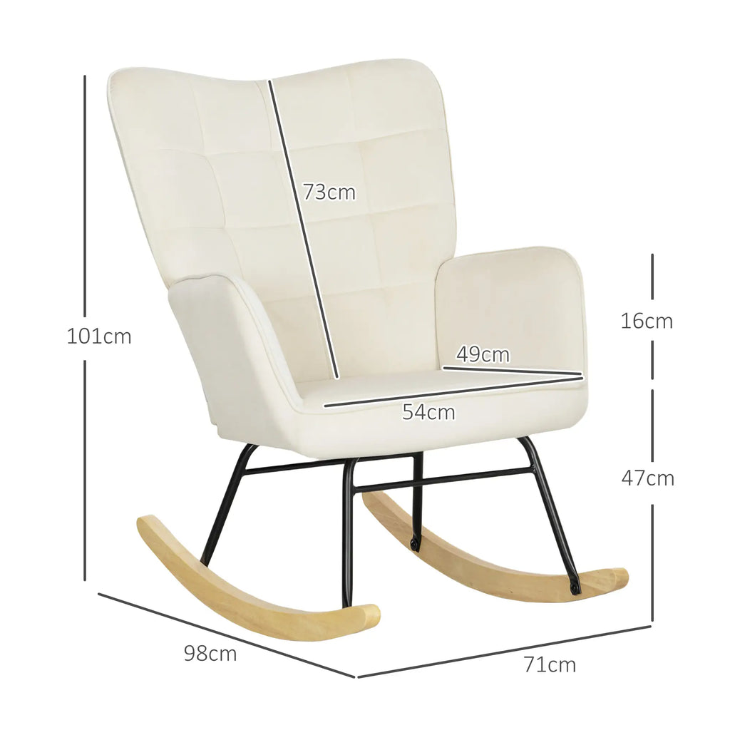 HOMCOM Schaukelstuhl Samtoptik Holzkufen Elegantes Design Beige