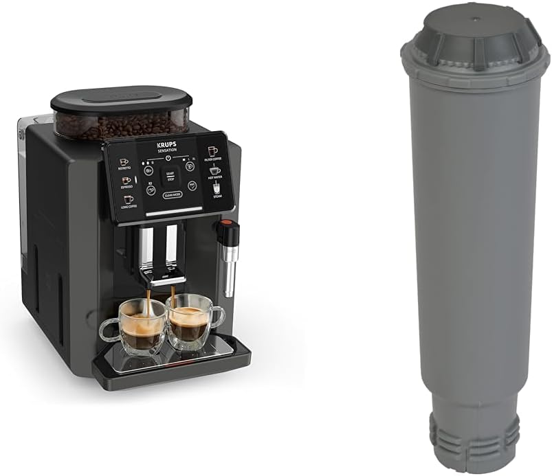 Krups Sensation Macchina da Caffè Automatica, Lancia Vapore, 5 Bevande, Funzione Caffè Filtro, Funzione 2 Tazze, Caffettiera, Nero, EA910810