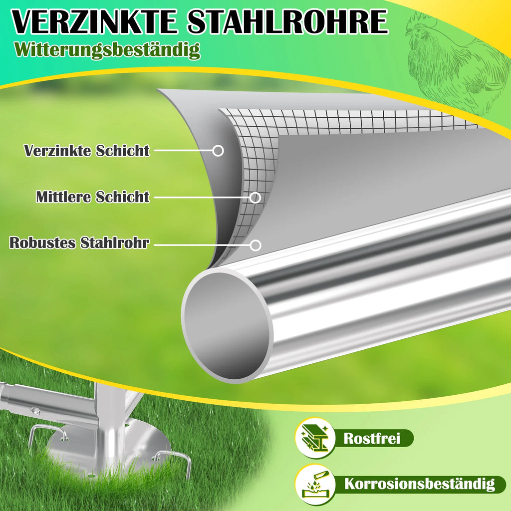 Sonnewelt Hühnerstall Freilaufgehege Kuppeldach Verzinktem Stahl 3x4x2m