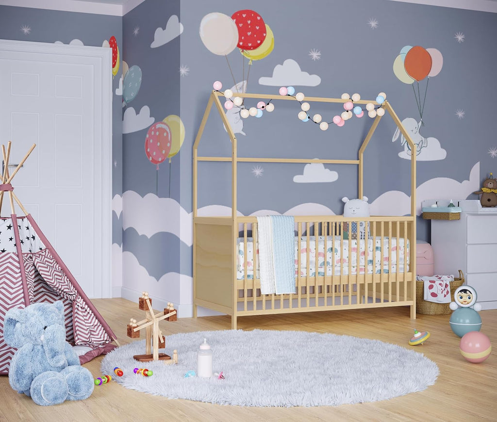 Bellabino Nika Lettino a capanna 70 x 140 cm, letto con sbarre e lettino a capanna per bambini e neonati in pino massiccio bianco, regolabile in altezza su 3 posizioni, incl. rete a doghe