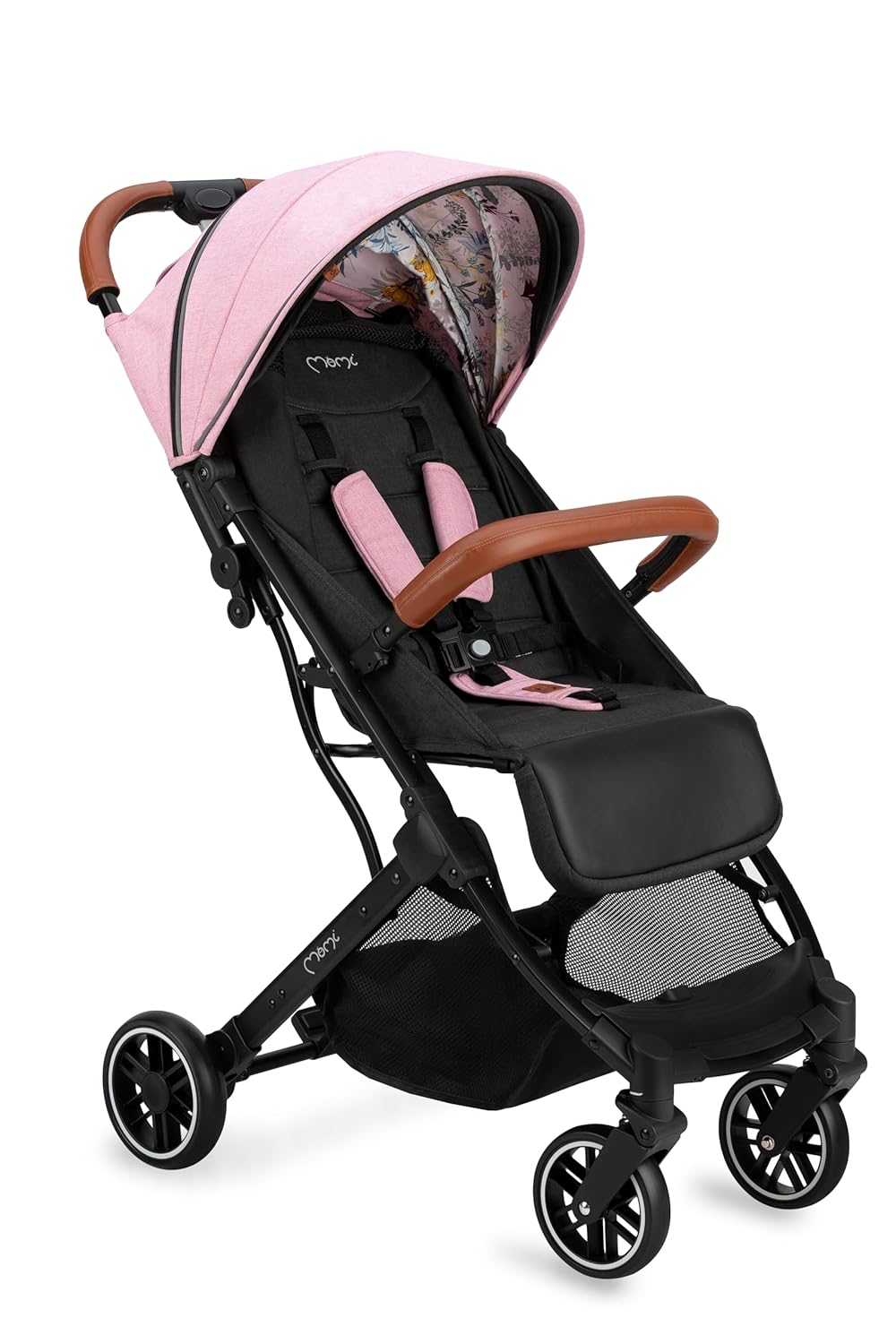 MOMI ESTELLE Kinderwagen für Kinder ab 6 Monat bis zu max körpergewicht von 15 kg, klappbar auf die Maße 65 x 51 x 21 cm, gewicht 7,5 kg, 5-Punkt-Sicherheitsgurt, koffer, grau-gold, Räder 6''/6,5''