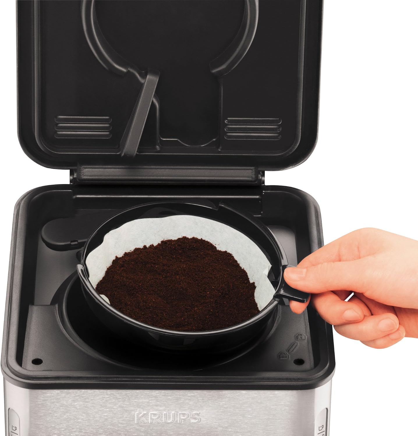 Krups KM442D Caffettiera con filtro Premium | 10-15 tazze | 1.000 Watt | programmabile | funzione scalda bevande | acciaio inossidabile | nero