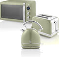 Swan Retro Set Colazione, Bollitore 1,8 l, Tostapane a 2 Fessure Larghe, Microonde Digitale 20 l, 6 Livelli di Potenza, Timer, Sportello a Specchio, Design Vintage, Verde, Taglia Unica